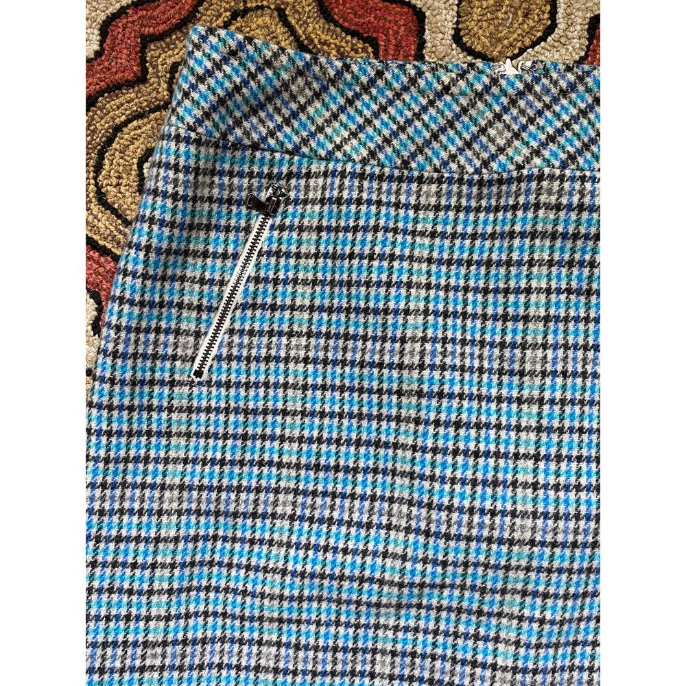 Talbots 6P Blue Houndstooth‎ Plaid Wool Blend Mini Skirt VERY NICE CONDITION - Picture 2 of 9